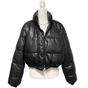 Zara-Faux Leather Puffer Jacket
